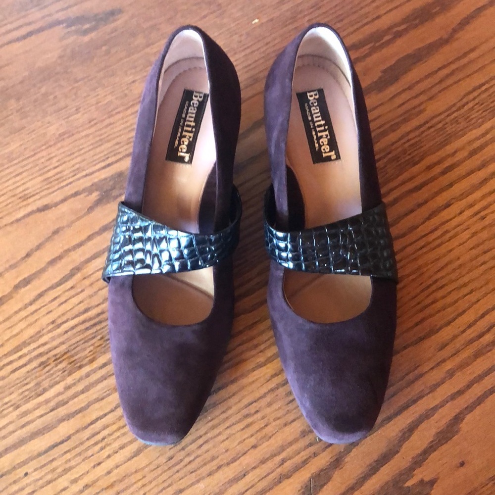 Beautifeel faux-croc burgundy suede kitten heel comfort pumps